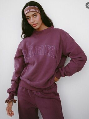 NWOT Parke Monochrome Varsity Mockneck Sweatshirt Burgundy Purple